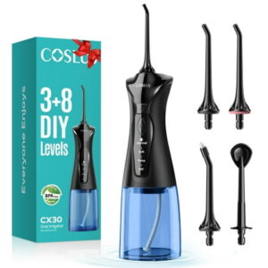 COSLUS Water Dental Flosser Pick for Teeth,DIY Mode,300ML,IPX7 Waterproof,Portable,Rechargeable,for Home Travel-Black