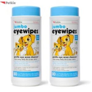 2 X PETKIN JUMBO EYE WIPES DOG PUPPY GENTLE CLEAN PET CARE EXTRA MOIST 80 WIPES