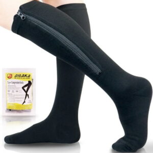 Ailaka 15-20 mmHg Zipper Compression Socks Women Men,Black,1 Pair
