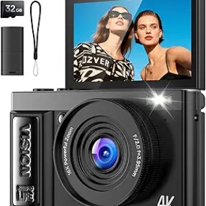Digital Camera 4K for Photography Vlogging: 64MP Cameras for Video with Autofocus - 16X Zoom Photo Camera Gifts for Teens Ages 8-18 - 180°Flip Screen Compact Cámara