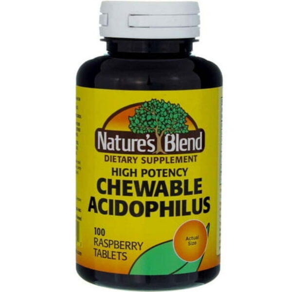 Nature's Blend High Potency Chewable Acidophilus Raspberry Tablets, 100 Count