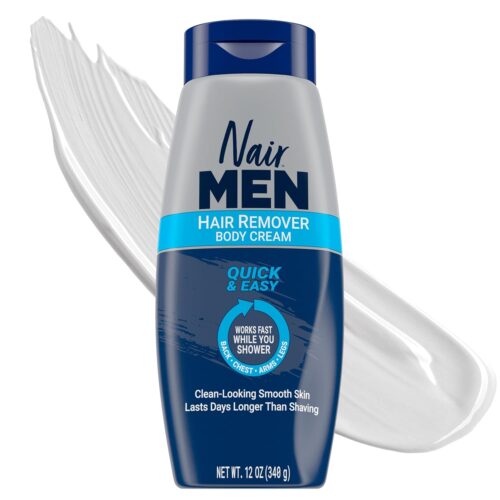 Nair Men Hair Remover Body Cream, Quick and Easy Body Hair Removal Cream for Men, Aloe and Lanolin, Dermatologist Tested, 12 Oz