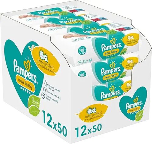 Pampers New Baby Wipes 12 Packs of 50 Wipes, 600 Baby Wet Wipes, Unscented,